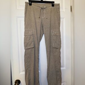prAna Womans Hemp Blend Cargo Wide Leg Pants Small Drawstring Button Flap Pocket